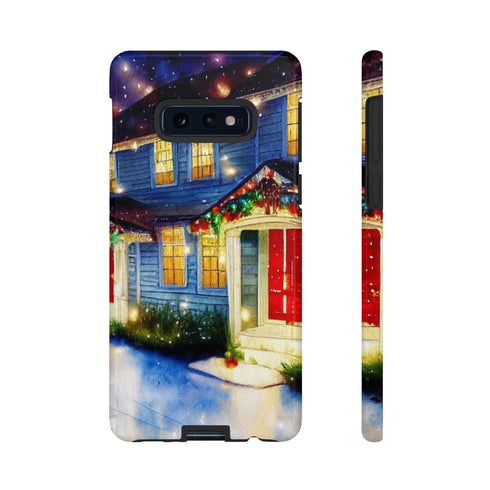 Festive Christmas Decorations on a Row of Townhomes - Impact Resistant Phone Case Samsung Galaxy S10E Glossy